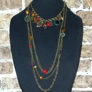 Vintage Signed Lydell NYC Tri- strand Statement Beaded Charmed Bronze Ne…